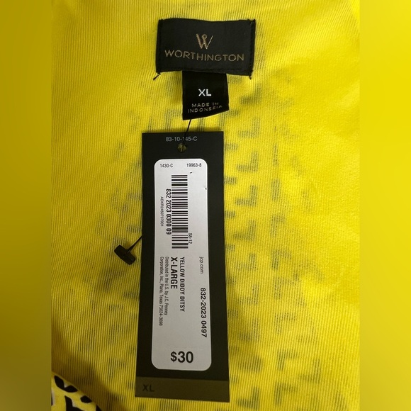 WORTHINGTON YELLOW/BLACK SLEEVELESS TOP  SIZE XL W/V NECK  100% POLYESTER - Picture 8 of 9